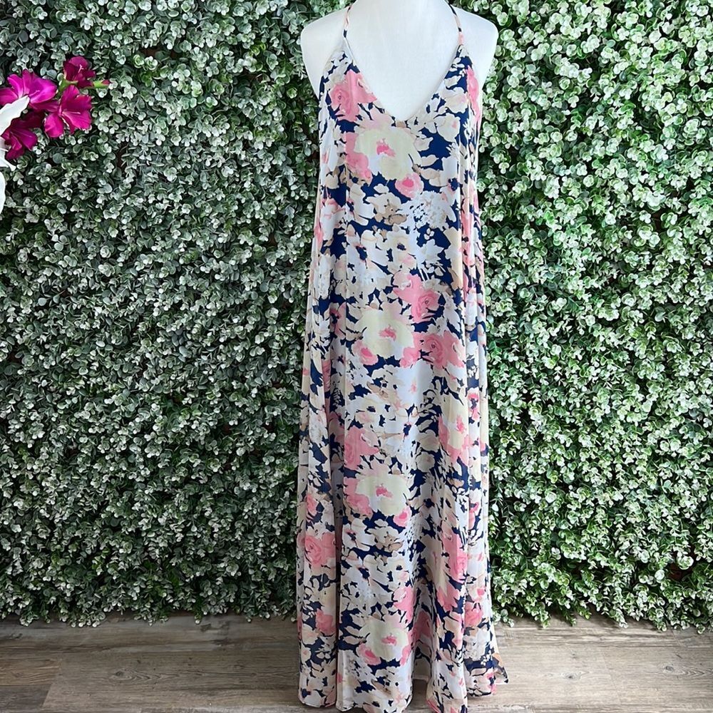 Nicole Miller Floral V-Neck Slip Maxi Dress NWT